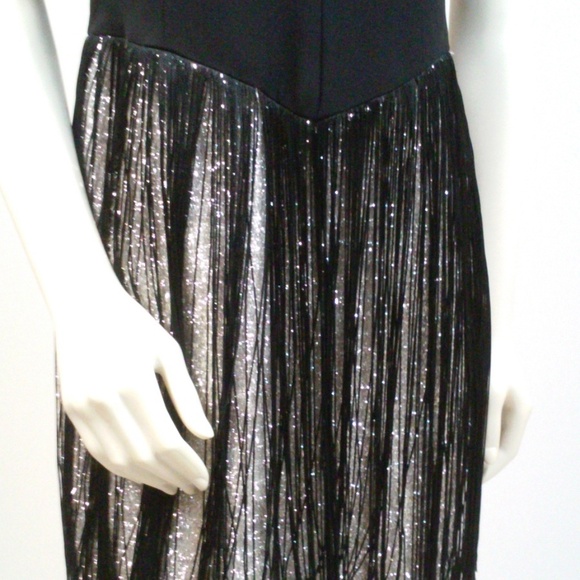 Vintage 60s Black Fringe Dress Pencil Wiggle Flapper Cocktail Dress Silv… - Picture 4 of 10